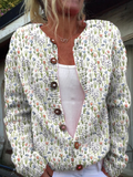 Spring Meadows Floral Repeat Pattern Printed Buttoned Cardigan Sweater